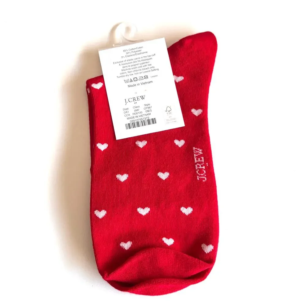 J.Crew Women's Red and White   Hearts Boot Style Socks. NWT